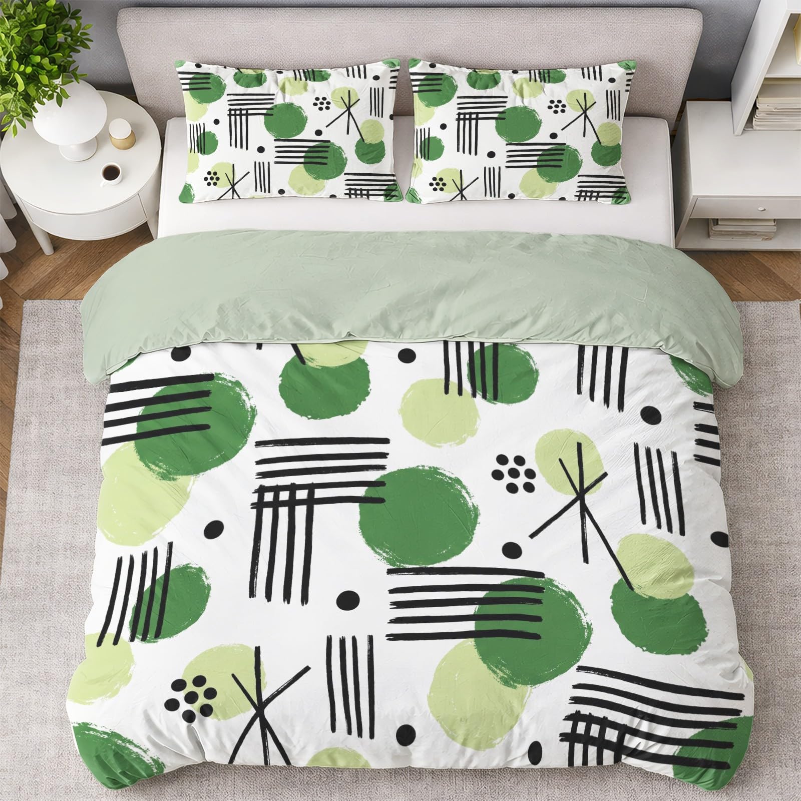 Biancheria da letto 200 x 200 cm, motivo geometrico nordico moderno, in microfibra, non necessita di stiratura e antipiega, copripiumino con chiusura lampo + federa