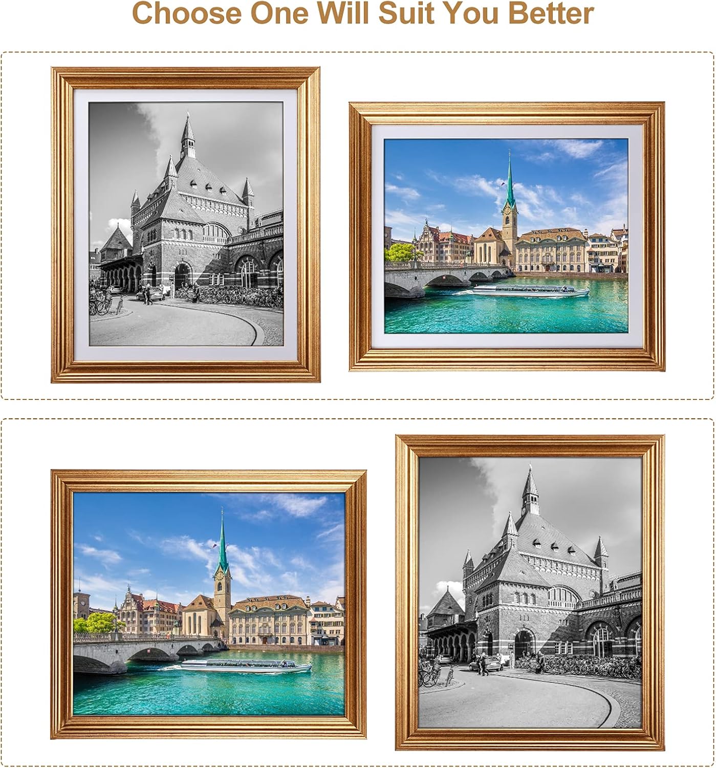 MEBRUDY 8x10 Picture Frames with Mat, Gold Photo Frames Set for Wall or Tabletop Display, 6 Pack -