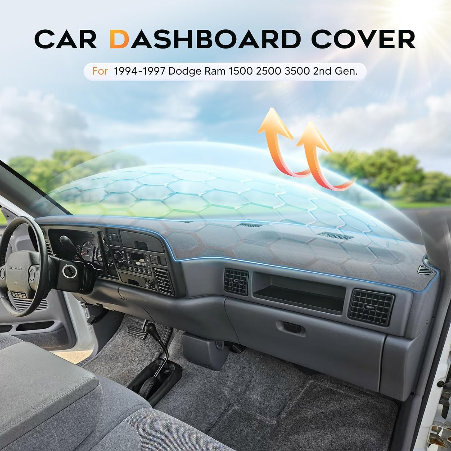 CARTIST Gray Dash Cover for 1994-1997 Dodge Ram 1500 2500 3500 2nd Gen Dashboard Cover Accessories Premium Suede Anti-Glare Sun Shade Dash Mat Non-Slip&Airbag Safe Interior Protector