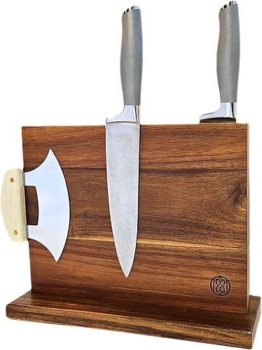 Omni Felix Bloque magnético para cuchillos, limpio y eficiente, hermoso soporte de exhibición de cuchillos de madera de acacia natural, fuerte