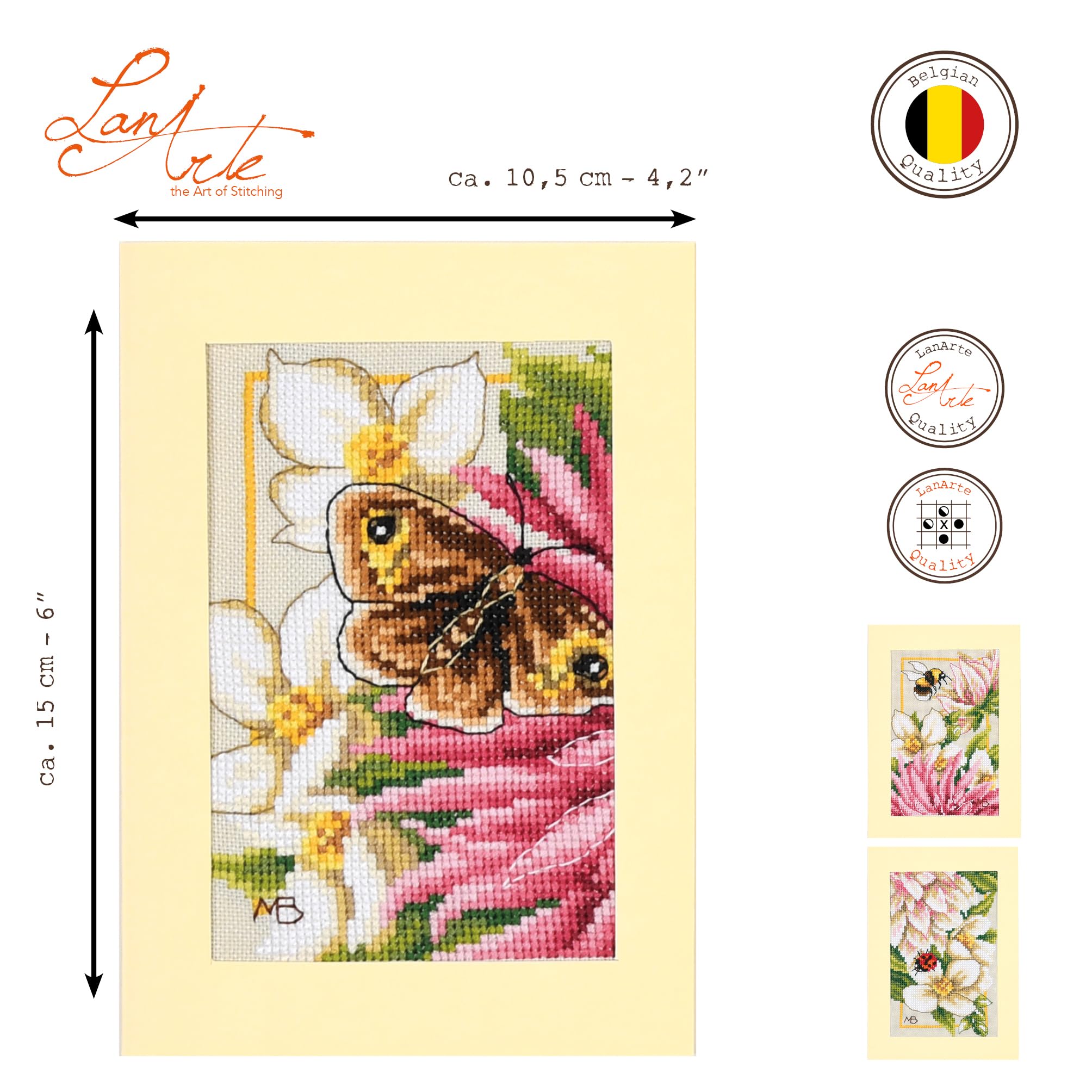Image secondaire de Kit de Broderie Point de Croix Dahlia Rose - Lot de 3 Cartes de Voeux