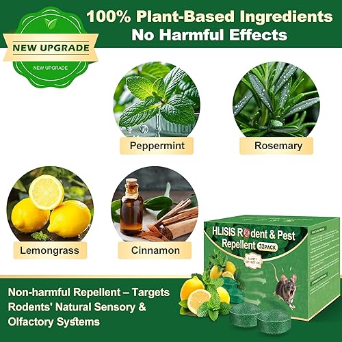 Miniatura 2 de 32PCS Mouse Rodent Repellent, Natural Mouse Repellent Peppermint Oil for Mice, Rats, Squirrels, Spiders and Pests, Keeps Pests Away Effectively from