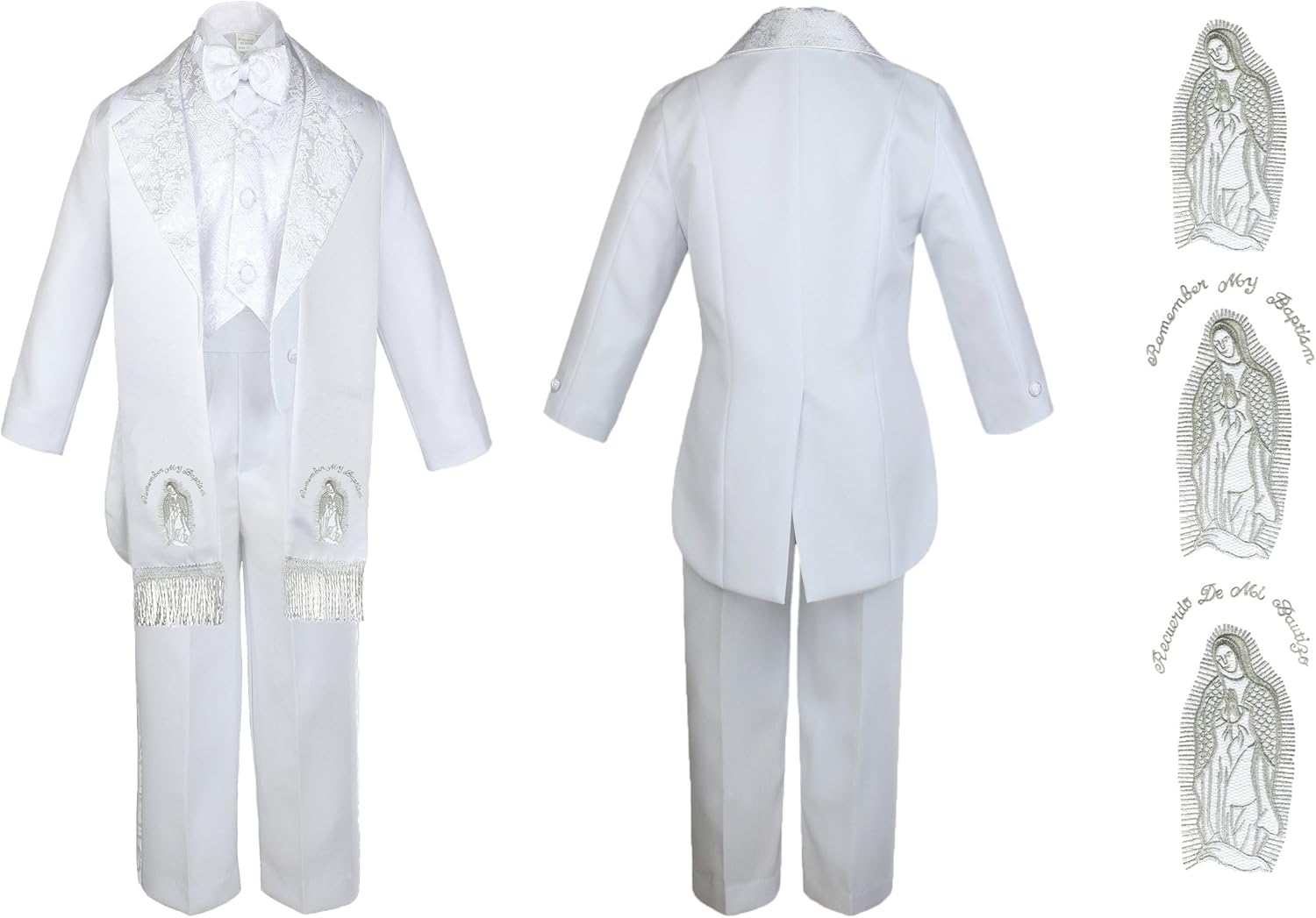 Baby Boy Christening Baptism Church White Tail Suit Stole Virgin Mary Maria Sm-7