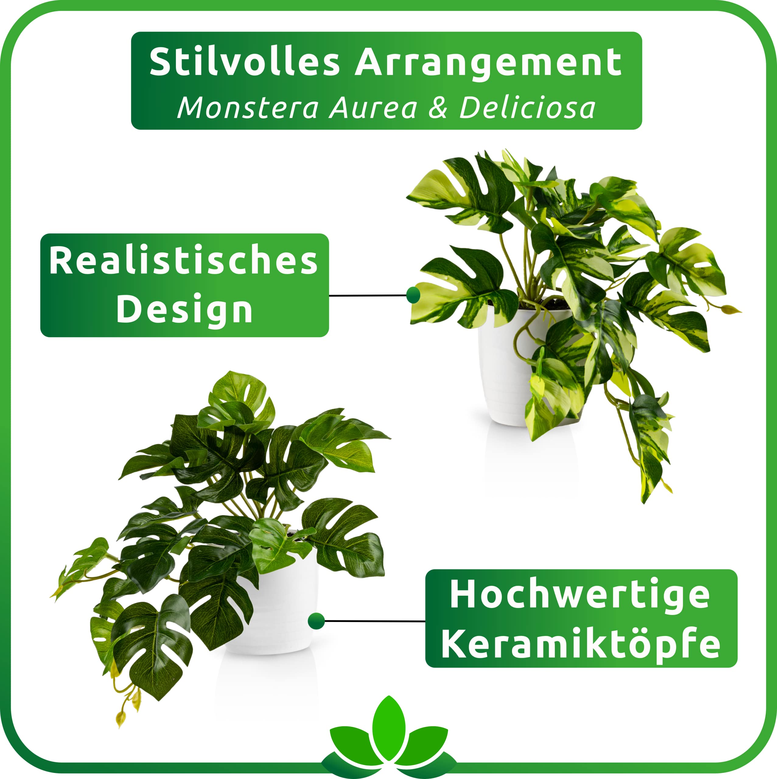 PASCH Zestaw 3 sztucznych monstery (20 cm) w białych doniczkach ceramicznych: sztuczne rośliny jak prawdziwe | sztuczna roślina monstera | sztuczna roślina wisząca w doniczce | roślina wisząca