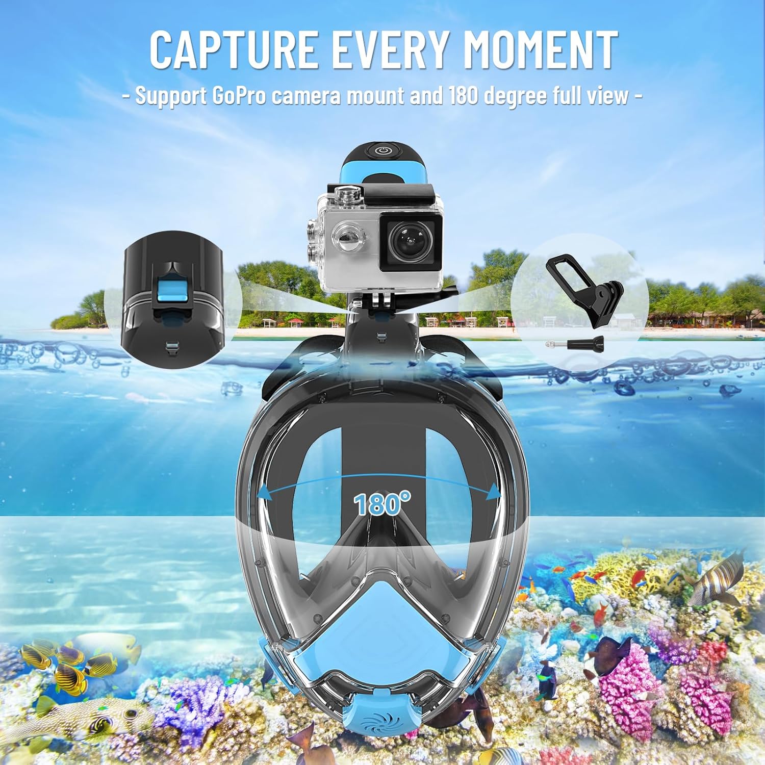 Electric Full Face Snorkel Mask Adult, Snorkeling Gear for Adults with 180 Panoramic View and Latest Dry Top System, Patented Airflow System with Fan Assistance - Image 9