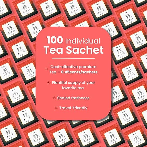 Vista 59 de Teaniru, Paquete surtido de muestras de té, 8 sabores exóticos de bienestar, envueltos individualmente en bolsas de té piramidales, ingredientes