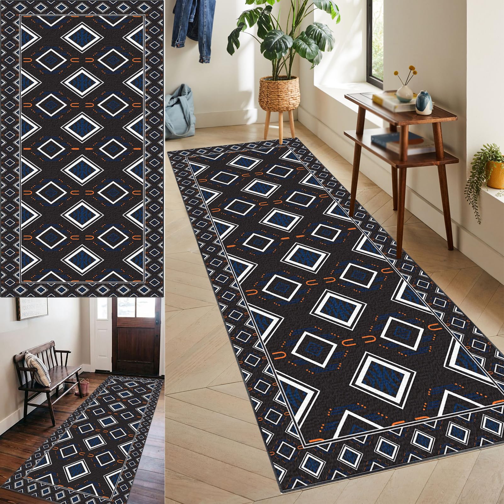 Tapis de couloir 60x450 cm moderne et lavable pour entrée