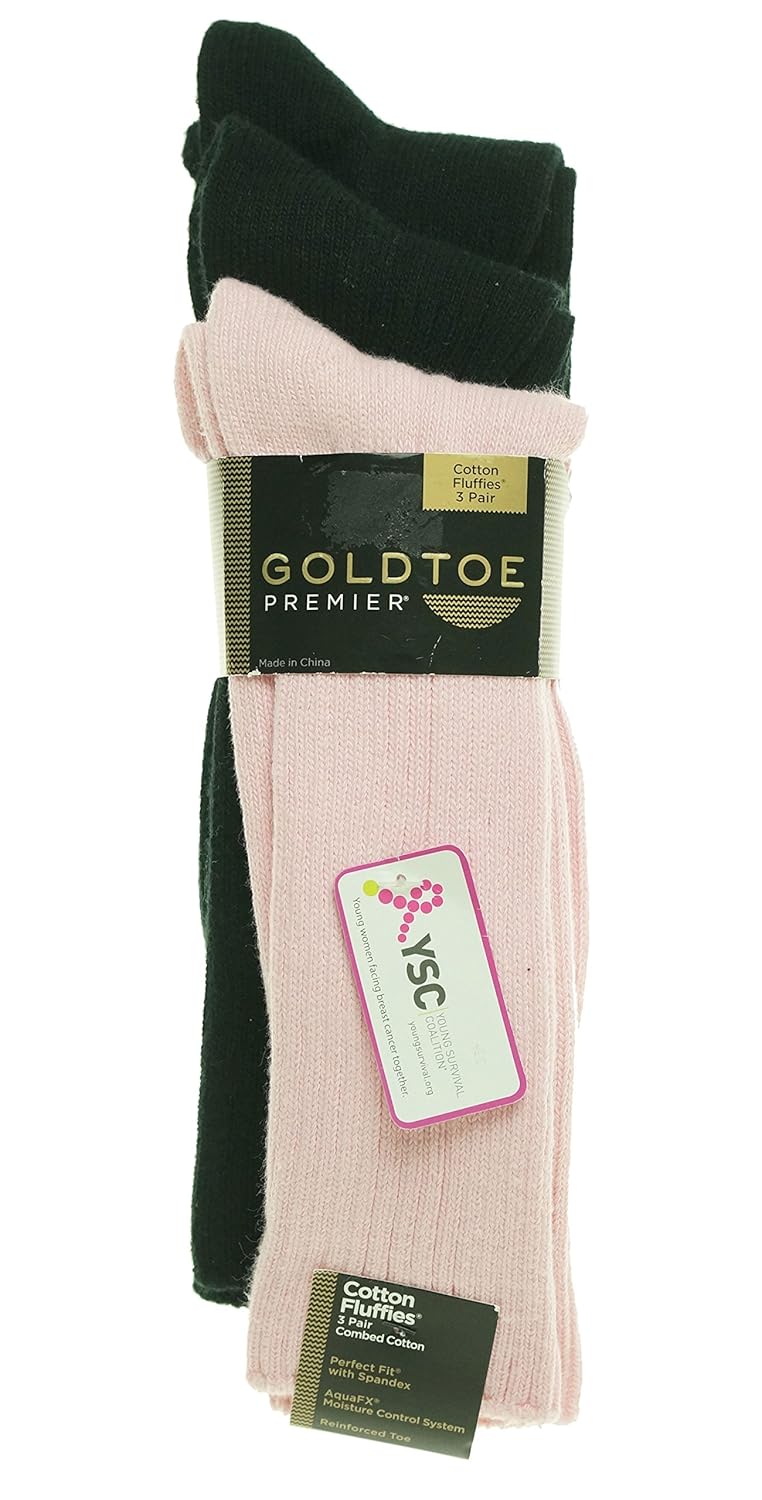 Gold Toe Premier Coton Fluffies 3 Pack Crew Men's Socks Pink/Black Amazon.in Clothing