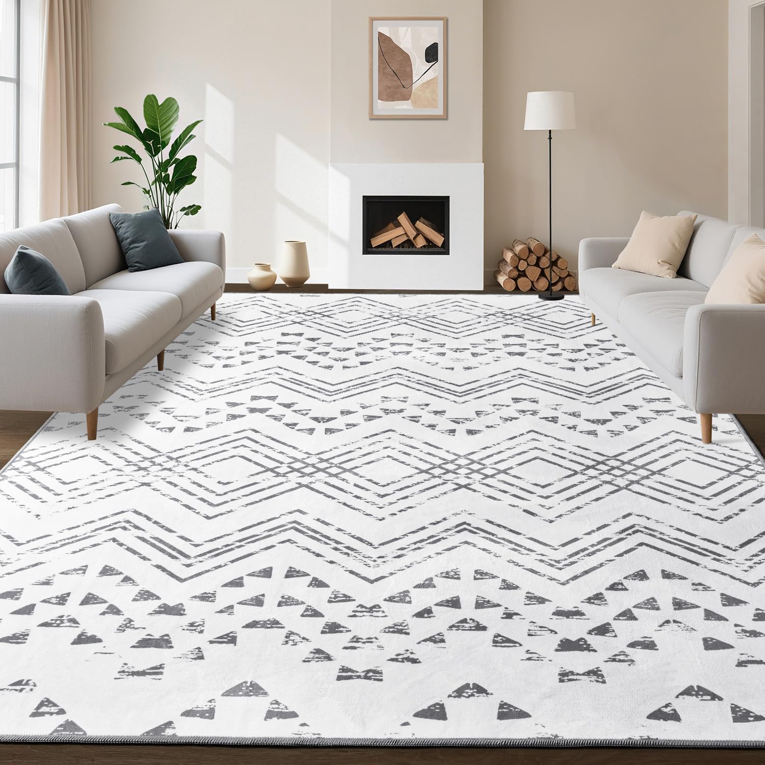 Area Rug Living Room Rugs Large Soft Boho Farmhouse Indoor Floor Rug (Gray, 8'x10')