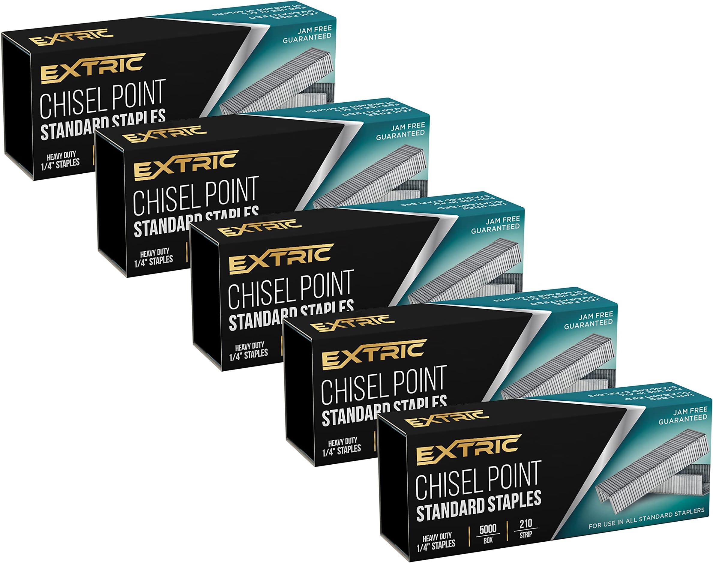 Staples Standard 5 Pack, Heavy Duty Chisel Point Standard Staples for Stapler 25,000 Pack 1/4 Inch, Jam Free Stapling