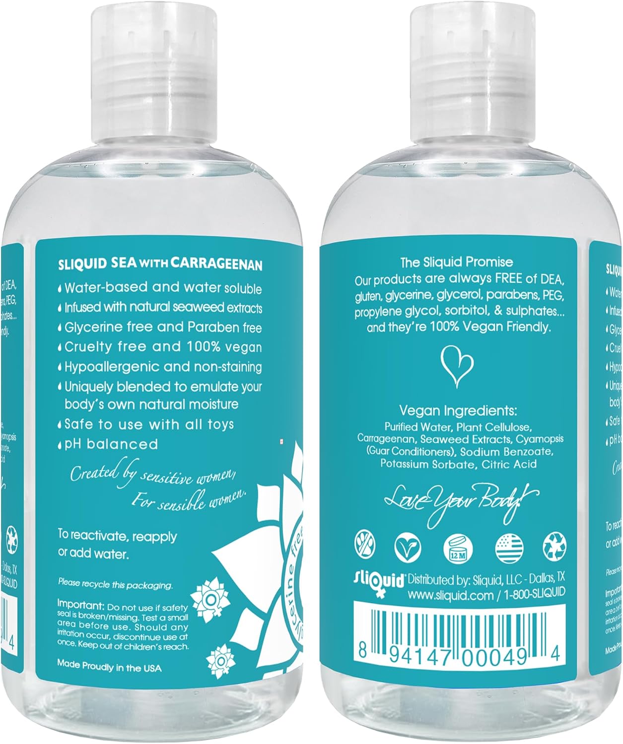 Sliquid NSliquid Sea 2-Pack – Water-Based Lube, Intimate Gel Infused with Rejuvenating & Moisturizing Seaweed Extracts, Personal Laturals Sea Carrageenan Infused Lubricant-255ml by Sliquid (Pack of 2)