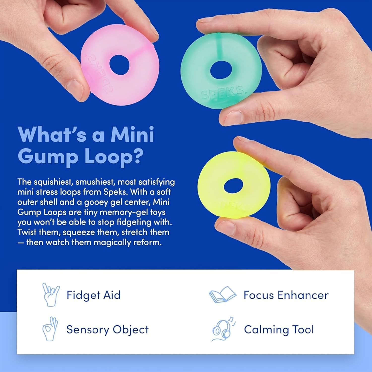Speks Mini Gump Loop Gel-Filled Stress Balls | Ultra Soft Squishy Fidget Toy for Adults & Teens | Stress Relief & Desk Toy
