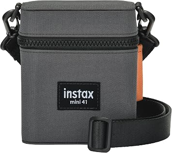 INSTAX mini 41 Instant Camera case with Shoulder Strap, Zip Fastening Camera Pouch and Rear Film Pocket, Finished in toughened Charcoal Grey Fabric