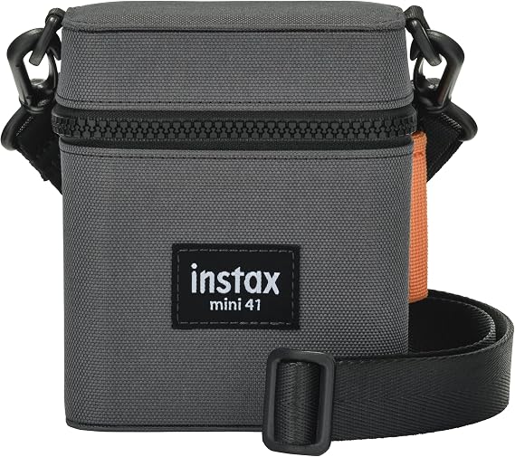 INSTAX mini 41 Instant Camera case with Shoulder Strap, Zip Fastening Camera Pouch and Rear Film Pocket, Finished in toughened Charcoal Grey Fabric