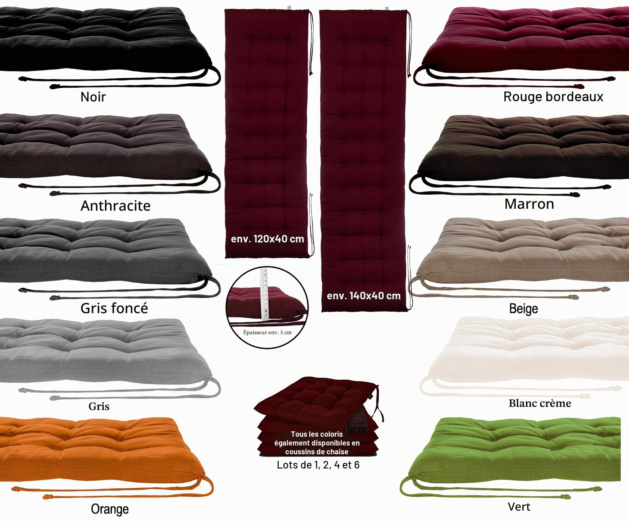 Brandsseller Coussin de banc - Pour l'extérieur et l'intérieur - 27 surpiqûres - Marron - 120 x 40 x 4 cm