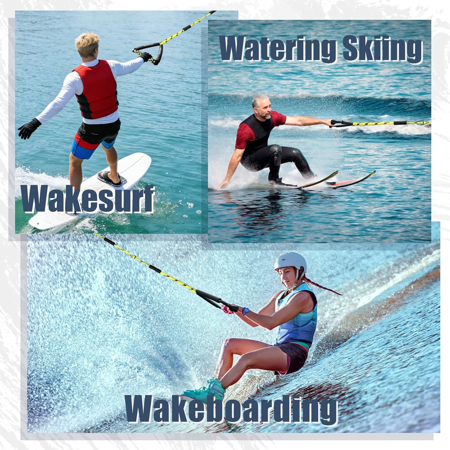 Wakesurf Rope with Handle, 25ft Lines for Wakeboarding Waterskiing and Wakesurfing
