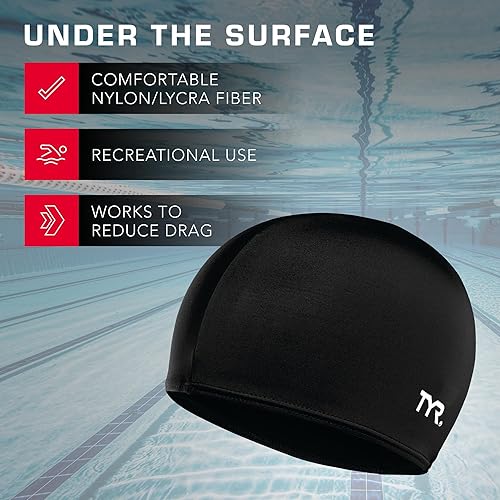 Vista 10 de TYR Lycra Fiber Adult Swim Cap for Women and Men - Recreational and Training Cap for Lap Swimming, Casual Use - UPF 50+ Sun Protection - Nylon/Lycra