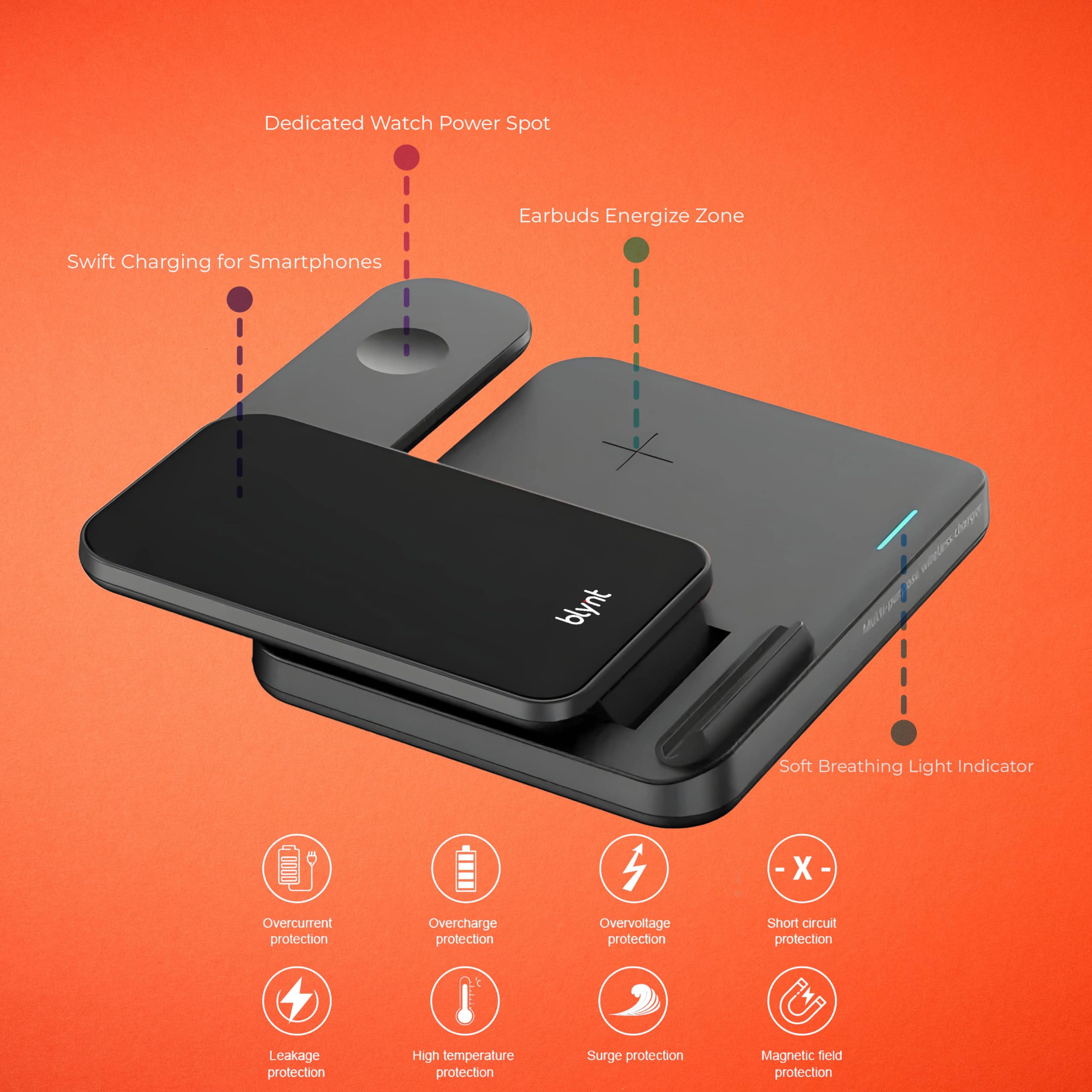 Estación de carga inalámbrica 3 en 1, cargador inalámbrico Qi plegable y rápido para iPhone, Android y dispositivos habilitados para Qi, fácil punto de carga todo en uno (negro)