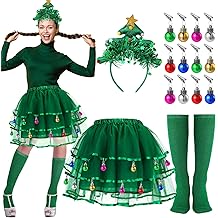 4 Pcs Christmas Tree Costumes for Women Xmas Tutu Skirt Christmas Tree Headband Socks Xmas Outfit for Costume