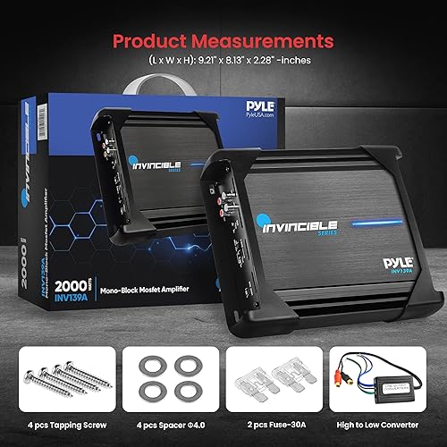 Miniatura 2 de Pyle Amplificador Mosfet clase AB de 9 pulgadas, amplificador monobloque serie invencible, 1 canal 2000 vatios máximo, fuente de alimentación Mosfet