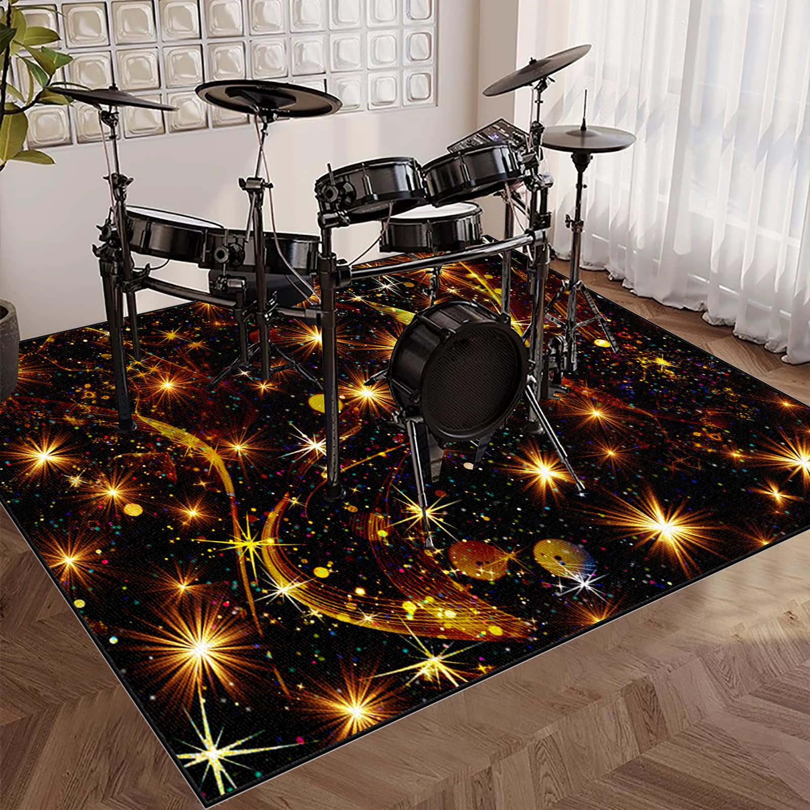 Drum Teppich Trommel Teppich Schlagzeugteppich Schallschutz Akustik Schlagzeug Teppich Professionelles rechteckiges Elektronisches Jazz Schlagzeug Kit Drumteppich für Studio, Wohnung 200 x 160 cm