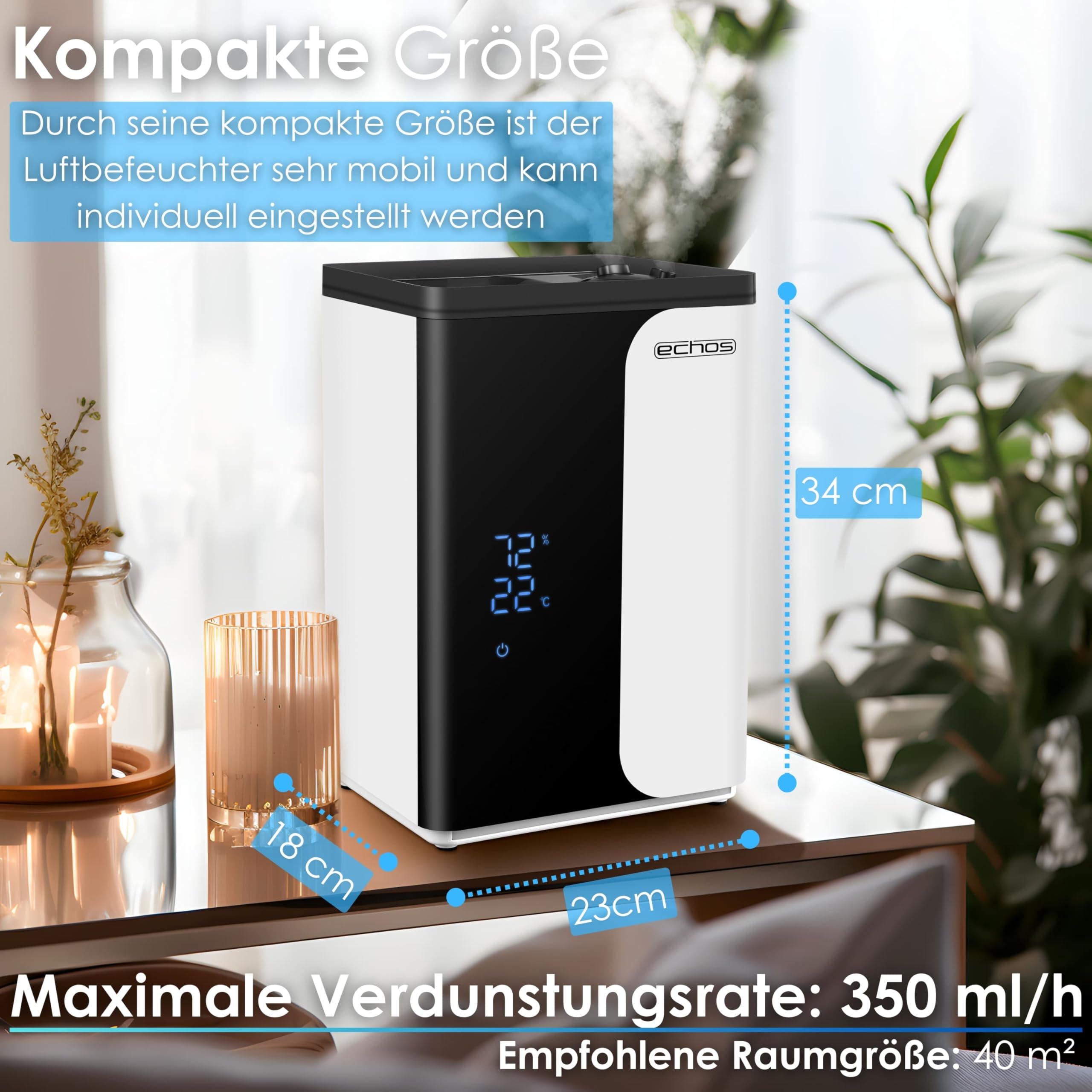 Umidificatore ad ultrasuoni 5 litri WIFI Smart Life App telecomando purificatore aria aria igrometro incorporato display touch LED 12h timer modalità notte caldo o freddo filtro HEPA