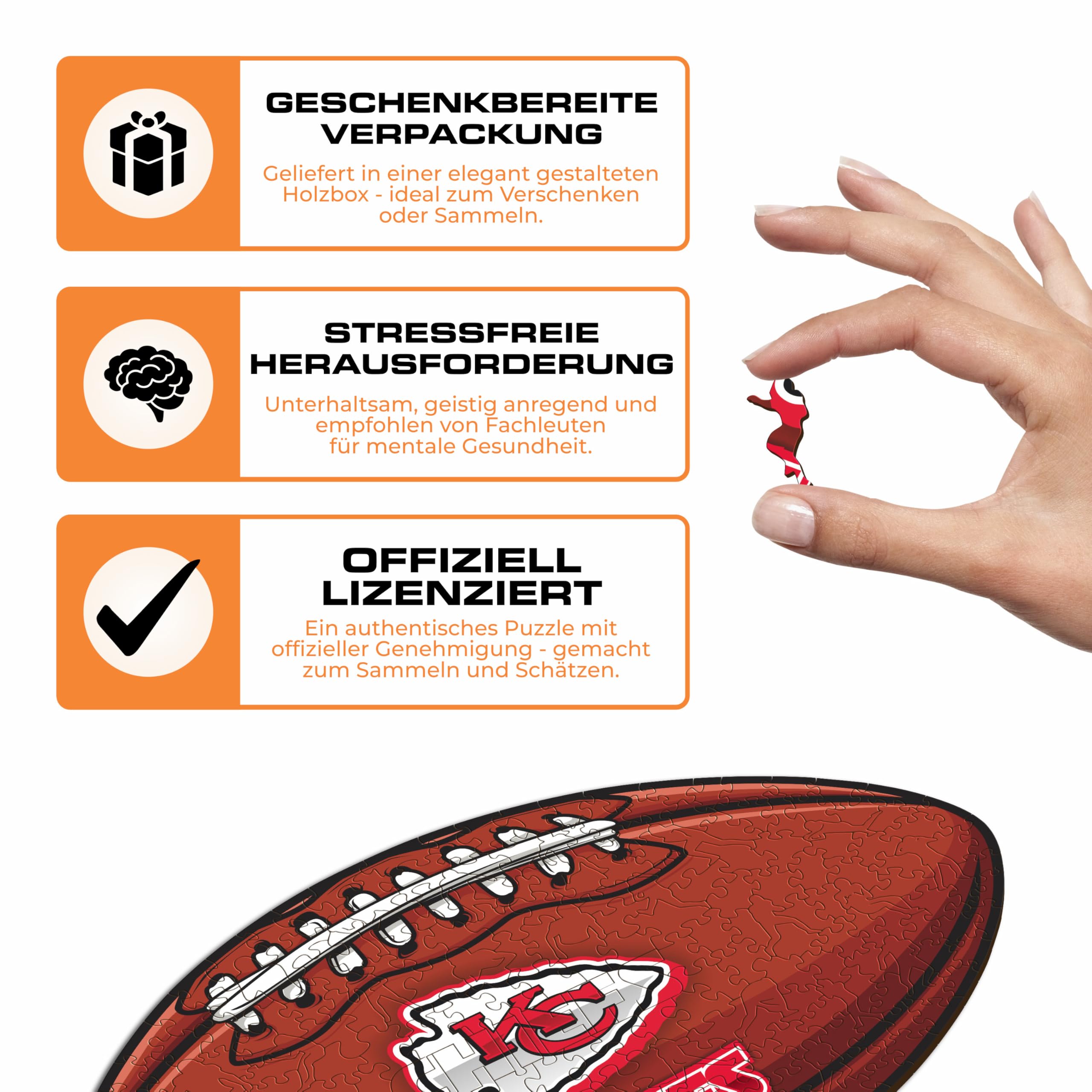 Iconic Puzzles, Kansas City Chiefs Crest, 100% ökologisch nachhaltiges Holzpuzzle mit offizieller Lizenz, Größe L, 500 Teile