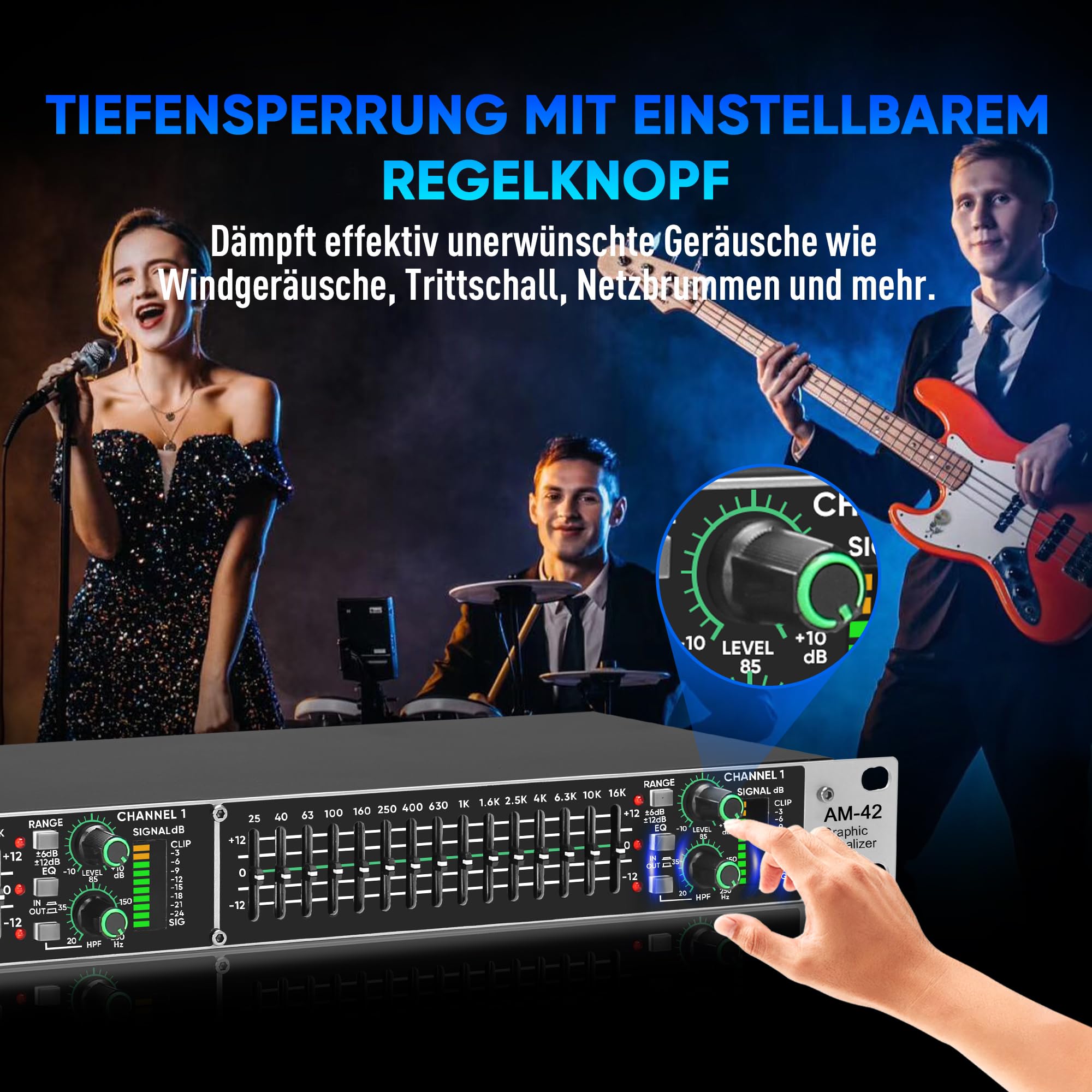 Equalizzatore grafico stereo con 15 bande per sistema audio domestico, equalizzatore DJ a doppio canale con uscita subwoofer e riduzione del rumore