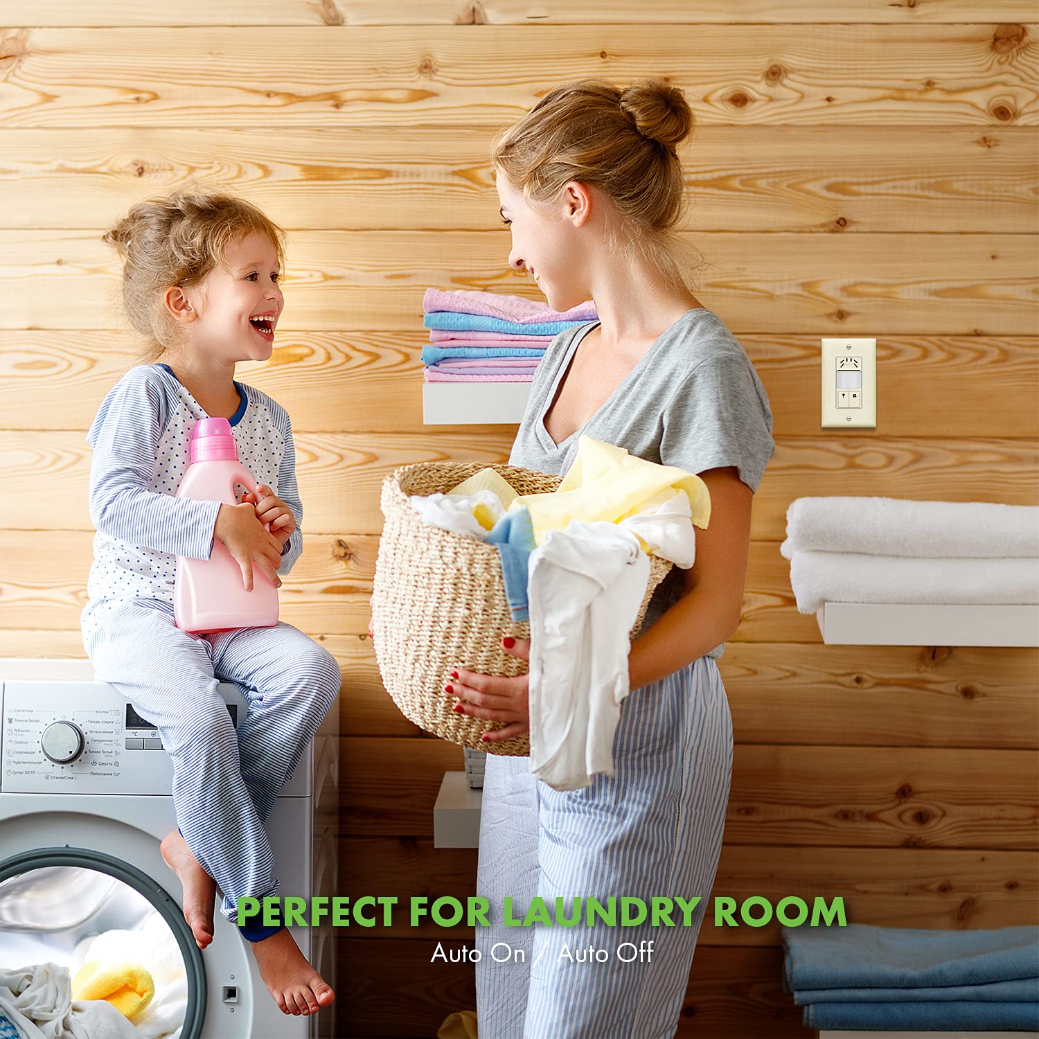 TOPGREENER Interrupteur de capteur d'humidité avec capteur de mouvement et éclairage PIR, câble neutre nécessaire, détection d'humidité de l'air pour ventilateur de ventilation, contrôle automatisé du