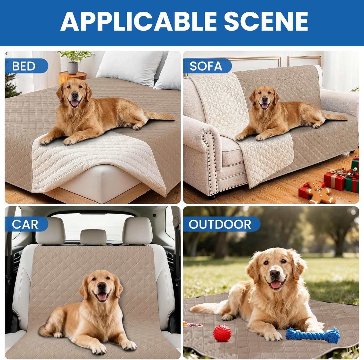 Waterproof Dog Bed Cover Pet Blanket, Soft Couch Cover for Dogs Washable, Non-Slip Dog Blanket Protect Furniture Couch Sofa Car for Puppy Large Dogs Cat (52x82 Inch, Khaki) - Image 5