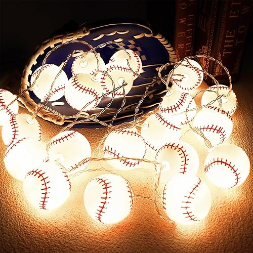 Miniatura 8 de Yayfazy Guirnalda de luces para decoración de béisbol, funciona con pilas, 6.5 pies, 10 luces LED para decoración de habitación deportiva para