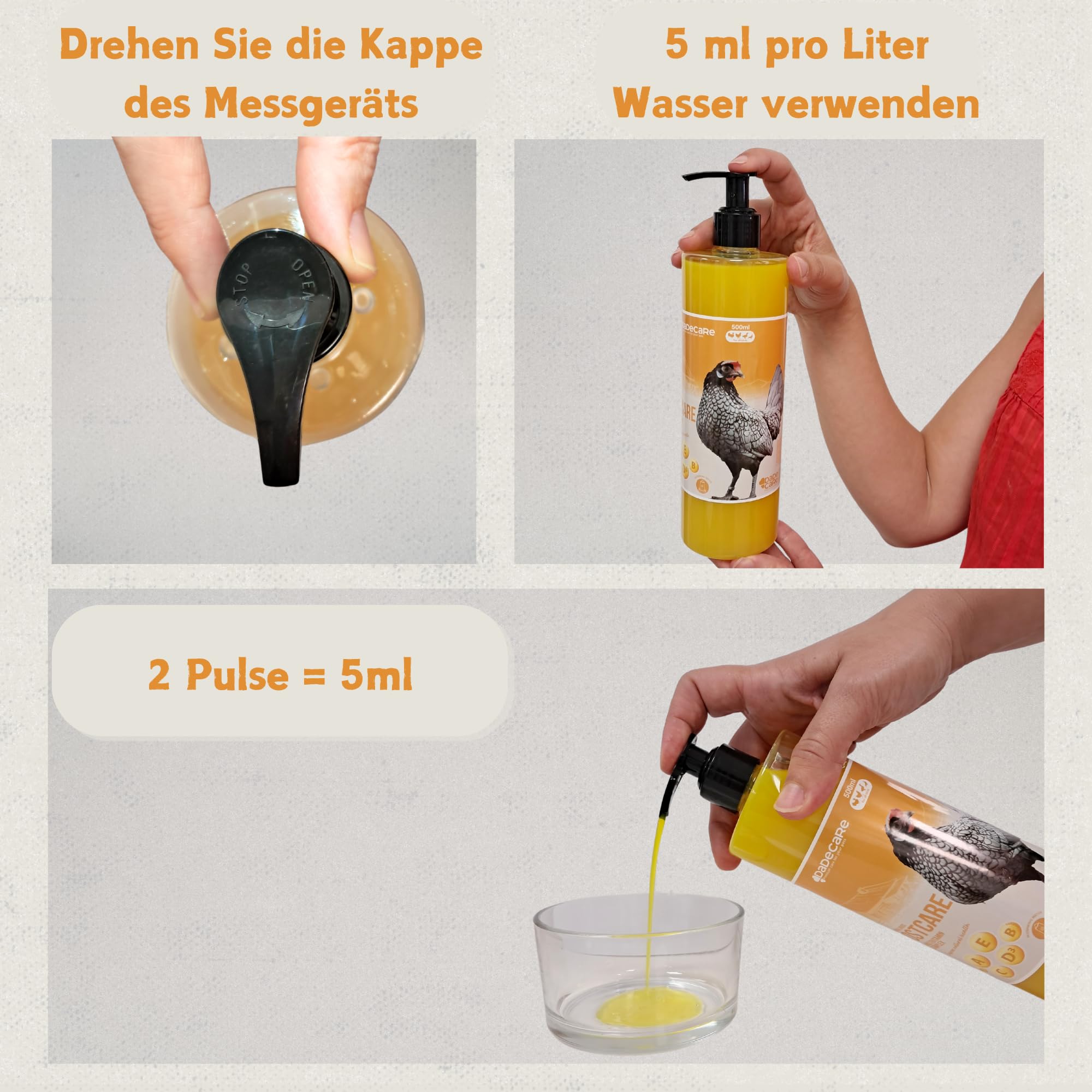 Hühner Vitamine 6-in-1 500ml | Vitamin A-E-D-C-B-K für Hühner Winter & Mauserhilfe | Ergänzendes Futter für Hühner, Küken und Exoten | Vitamin ADEC + mit Dosierer