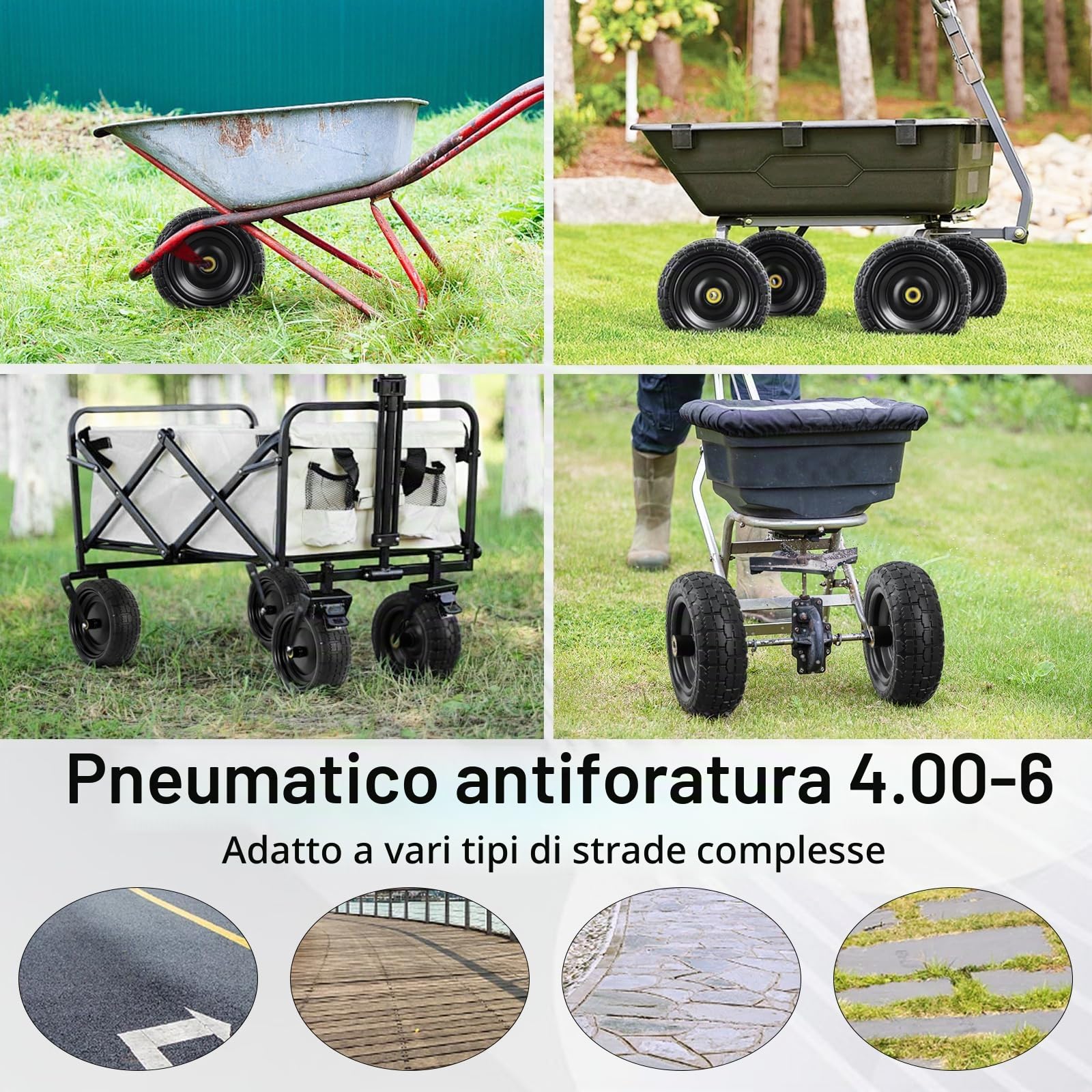 Confezione da 2 pneumatici per carriola da 13 pollici, 4,00 – 6 pneumatici pieni da 5/8 pollici, pneumatici larghi da 3,2 pollici, pneumatici in gomma piena, per carriole da giardino, carrelli a sacco