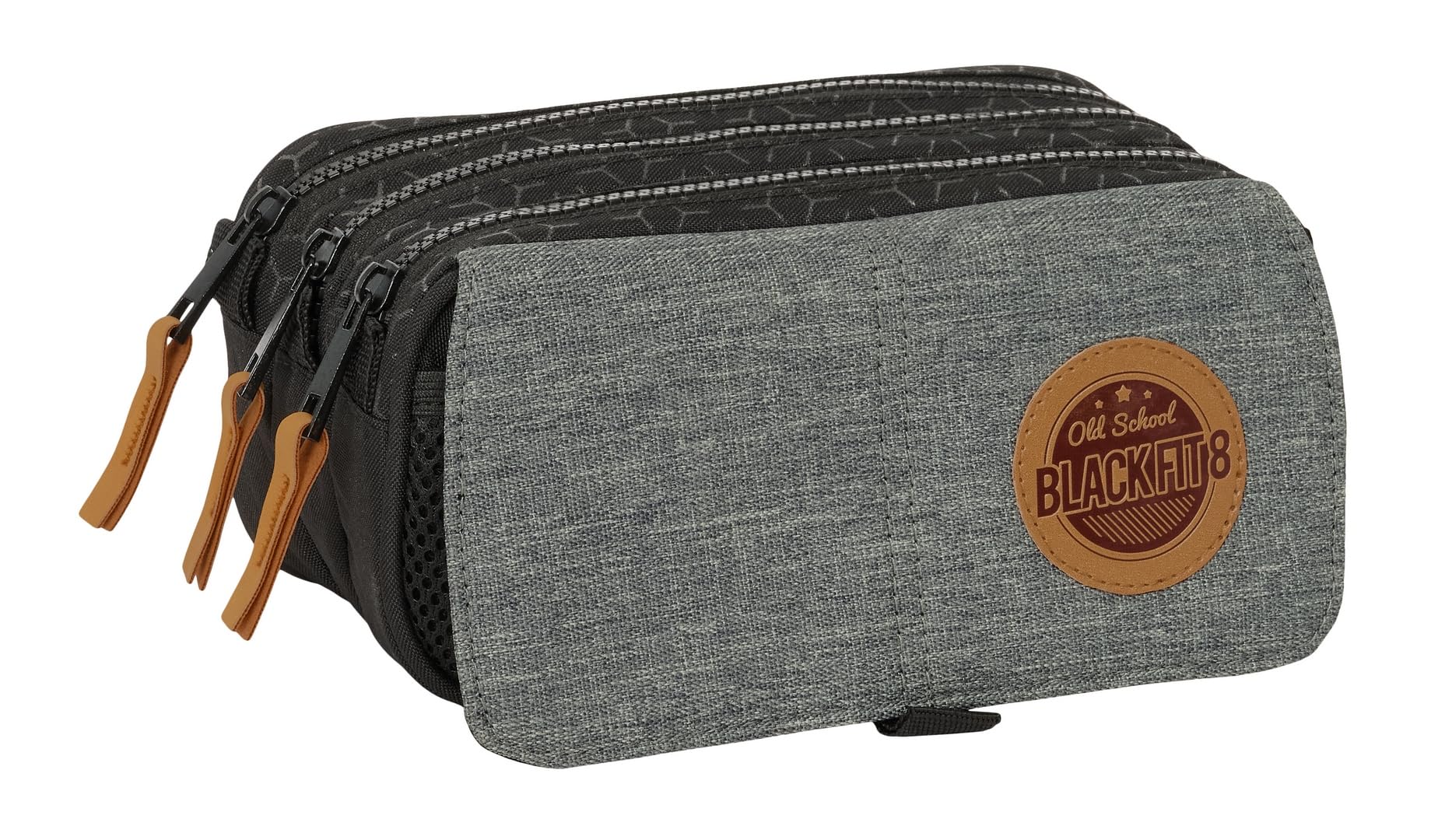 BLACKFIT8 OLD SCHOOL, Triple Big Recycled Pencil Case, Children's Pencil Case