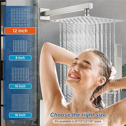 Miniatura 3 de Midanya Sistema de ducha de lluvia, juego de grifo de ducha de bañera, cabezal de ducha cuadrado con rociador de mano y boquilla de bañera de