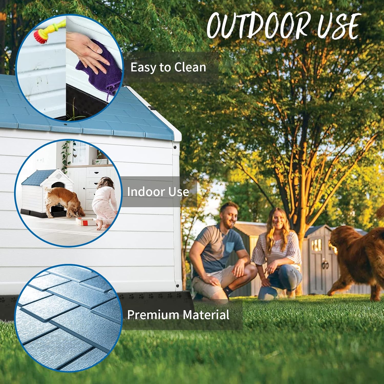 PUKAMI Plastic Outdoor Indoor,Durable Dog House for Small Medium Large Dogs,Waterproof, with Elevated Floor and Air Vents,Ventilate & Easy Clean and Assemble(Blue, 34inch)