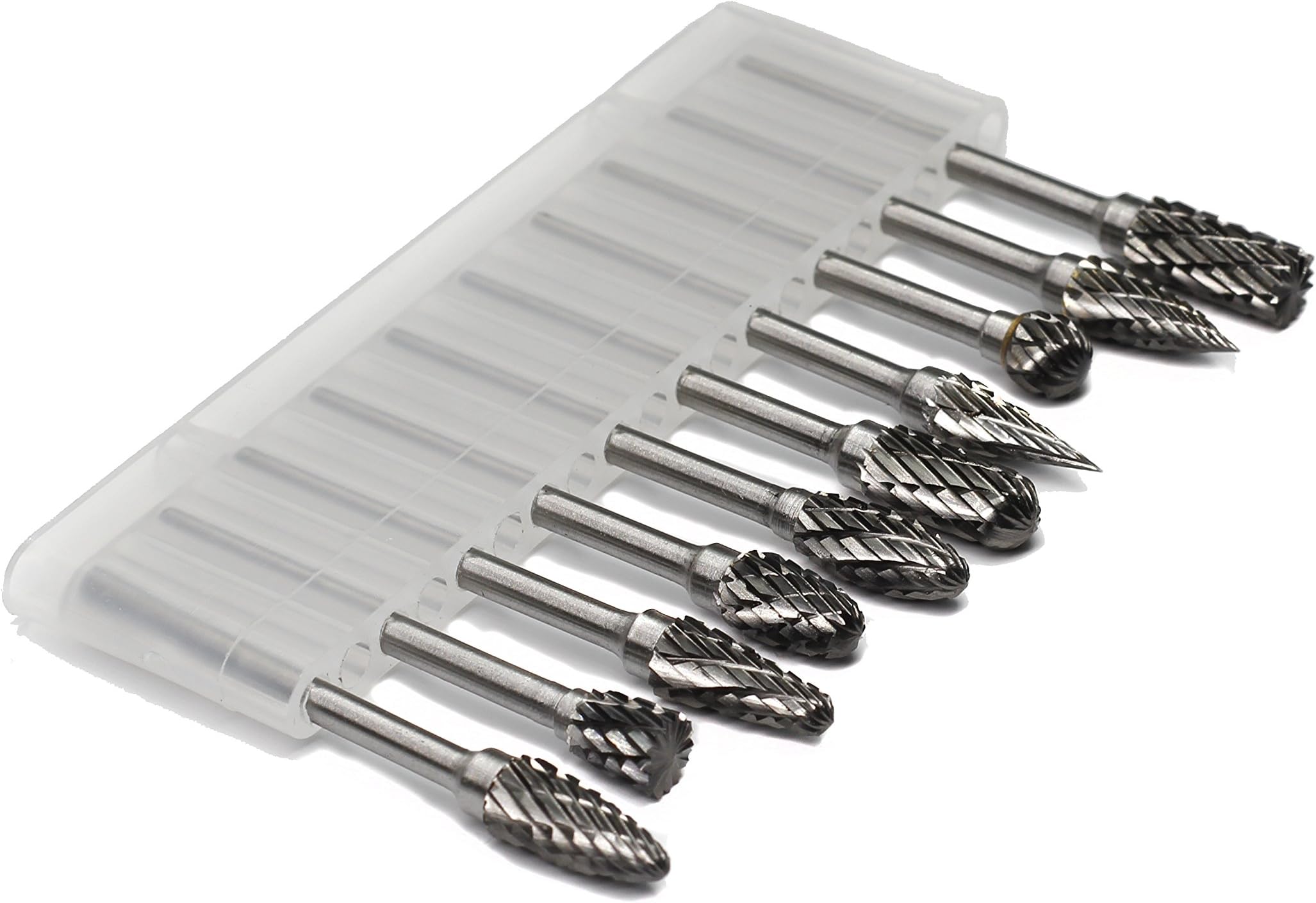 Carbide Burr Set - 10pcs Double Cut Solid Carbide Rotary Burrs 3mm(0.118'') Shank Fits Die Grinder Drill for Woodworking,drilling Metal Carving Engraving Polishing