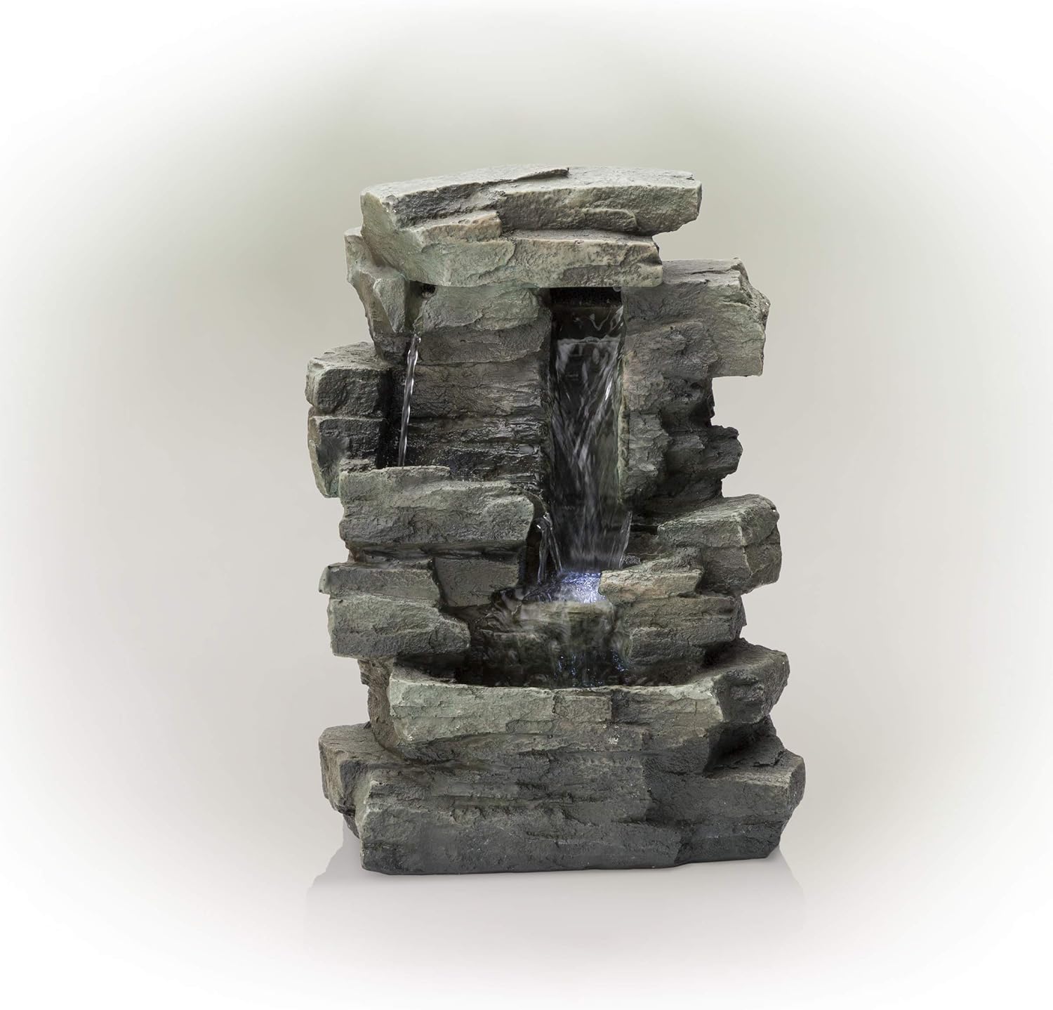 Alpine Corporation 13" Tall Indoor 4-Tier Cascading Tabletop Fountain with LED Lights, Gray