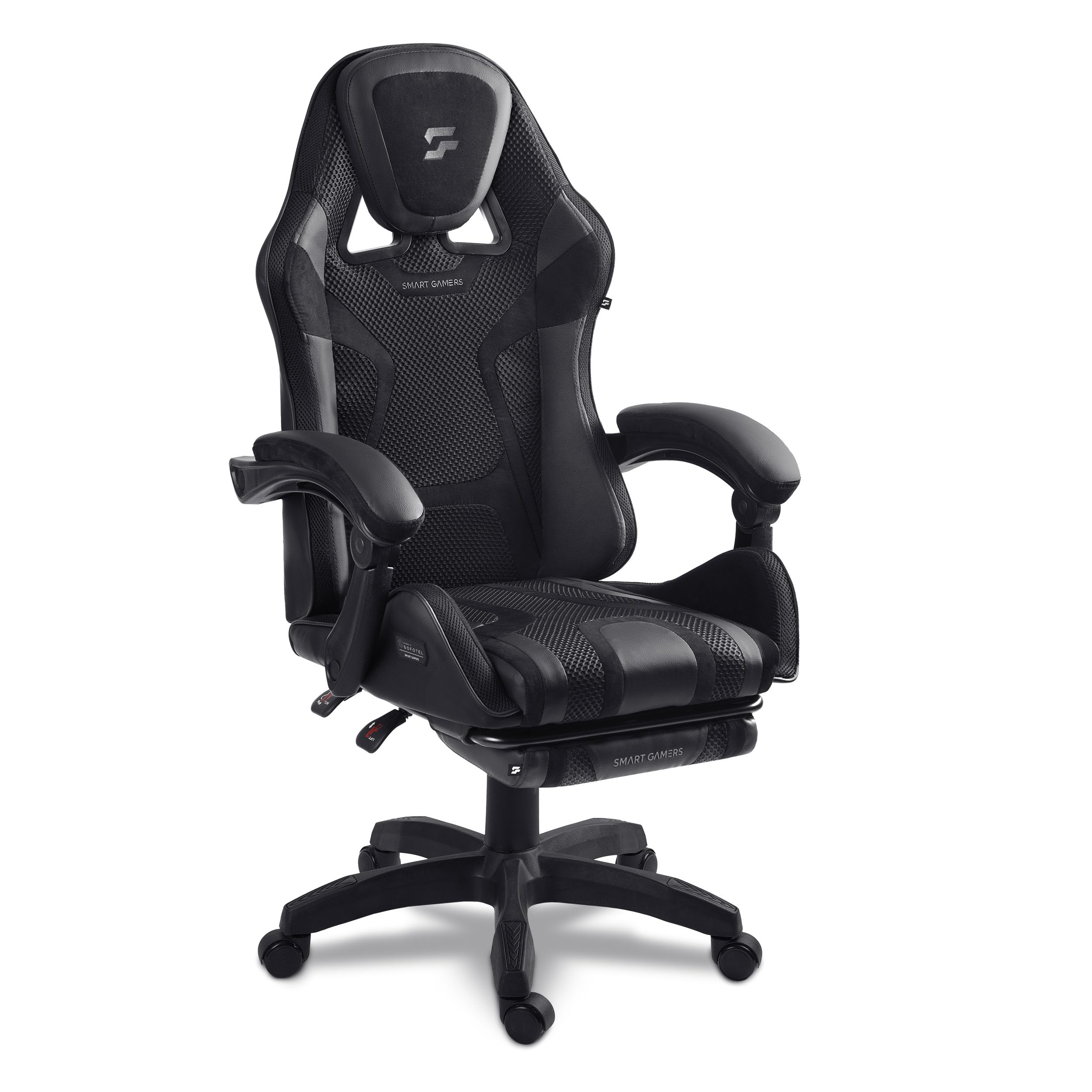 Fotel gamingowy - Ergonomiczne krzesło biurowe dla gracza - Z podnóżkiem kubełkowym - Regulowane i obrotowe - Do pracy, grania i relaksu - 120 kg - Czarny