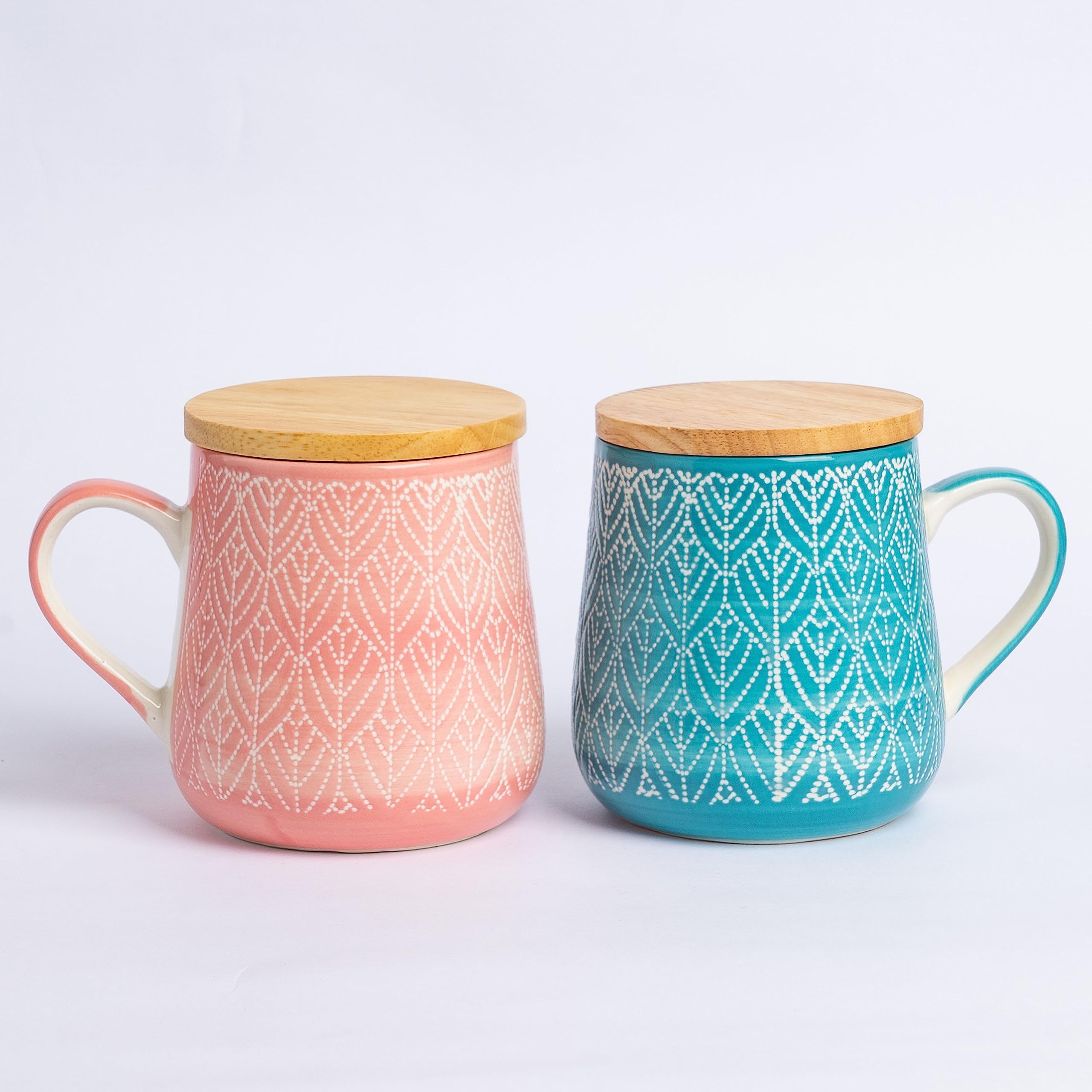 茶 Teressa TERESA'S TEASET Coffee Mug with Lid Set of 2, 16.5 oz Fall Ceramic