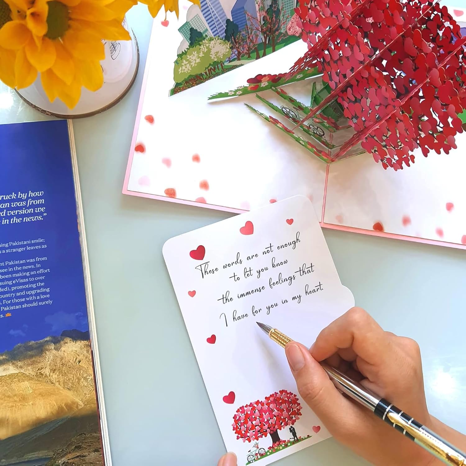 3D Pop Up Valentines Day Card Heart Tree with Couple in Park - Romantic Valentine Pop Up Card for Wife, Girlfriend, Her - Anniversary Birthday Gift - Image 2