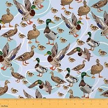 Cute Duck Fabric by The Yard Watercolor Cartoon Mallard Birds No Stretch Sewing Fabric Lovely Wild Animals Rustic Soft Polyester Fabric for Quilting Handmade Artwork 1 Yard Pre-Cut,36"x59"