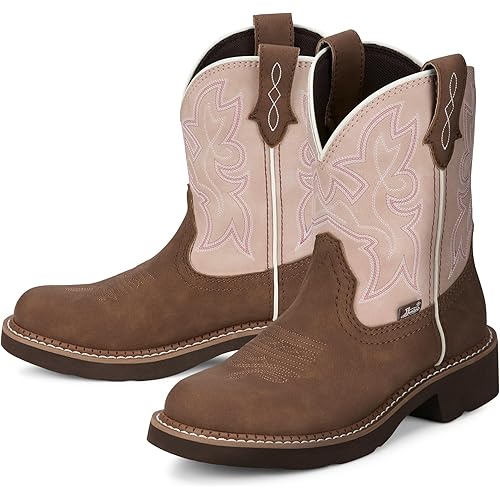 Justin Gypsy Kay 8” Cowboy Boots for Women - Premium Full-Grain Leather Women’s Cowgirl Boots with Removable Orthotic Footbed, Slip-Resistant Rubber Outsole