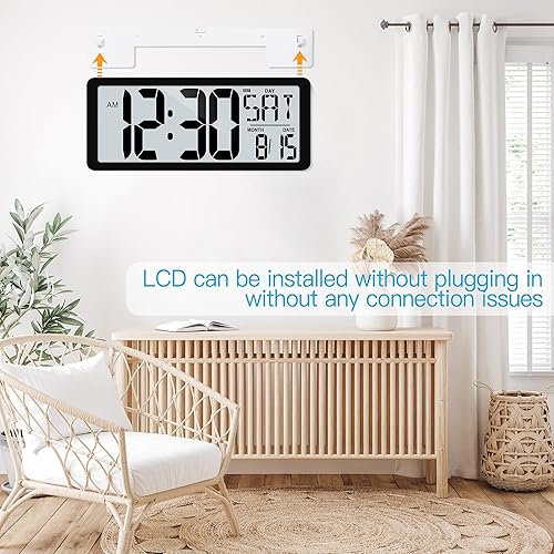 Miniatura 6 de TXL Reloj de pared digital grande de 14.2 pulgadas, funciona con pilas, reloj digital con pantalla grande con día, fecha y temperatura, reloj