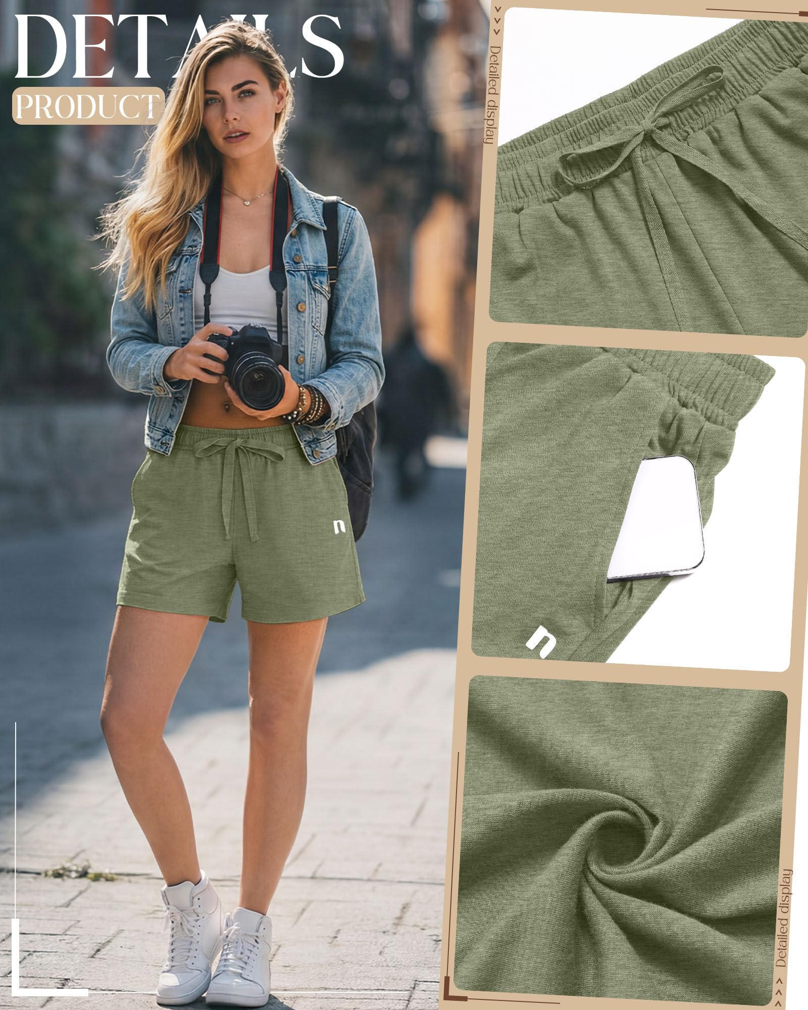 Neer Lot de 3 shorts de survêtement d'été pour femme avec cordon de serrage et poche - Pantalon de course décontracté