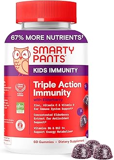 SmartyPantsKids Immunity Elderberry Gummies: Kids Immune Support Supplement, Vitamin C, Vitamin D, Vitamins B6 & B12 and Zinc, Gluten Free, Elderberry Flavor, 60 Count (30 Day Supply)