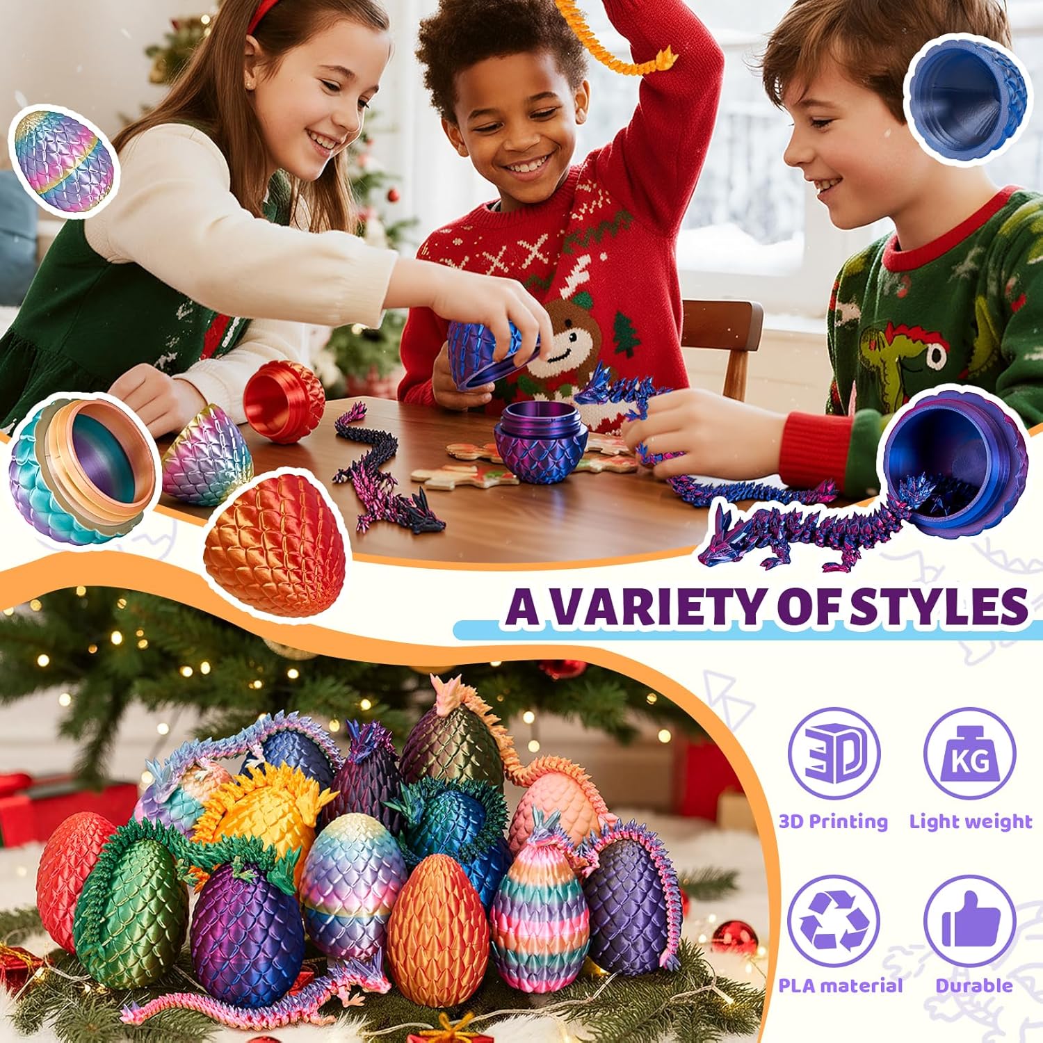 Cessfle 12" Prefilled Easter Dragon Eggs with 3D Printed Dragons Inside, 3D Printer Articulated Crystal Fidget Toy, Easter Basket Stuffers for 5-7 4-6 8-12 Year Old Boys Kid Teen Girls Adult