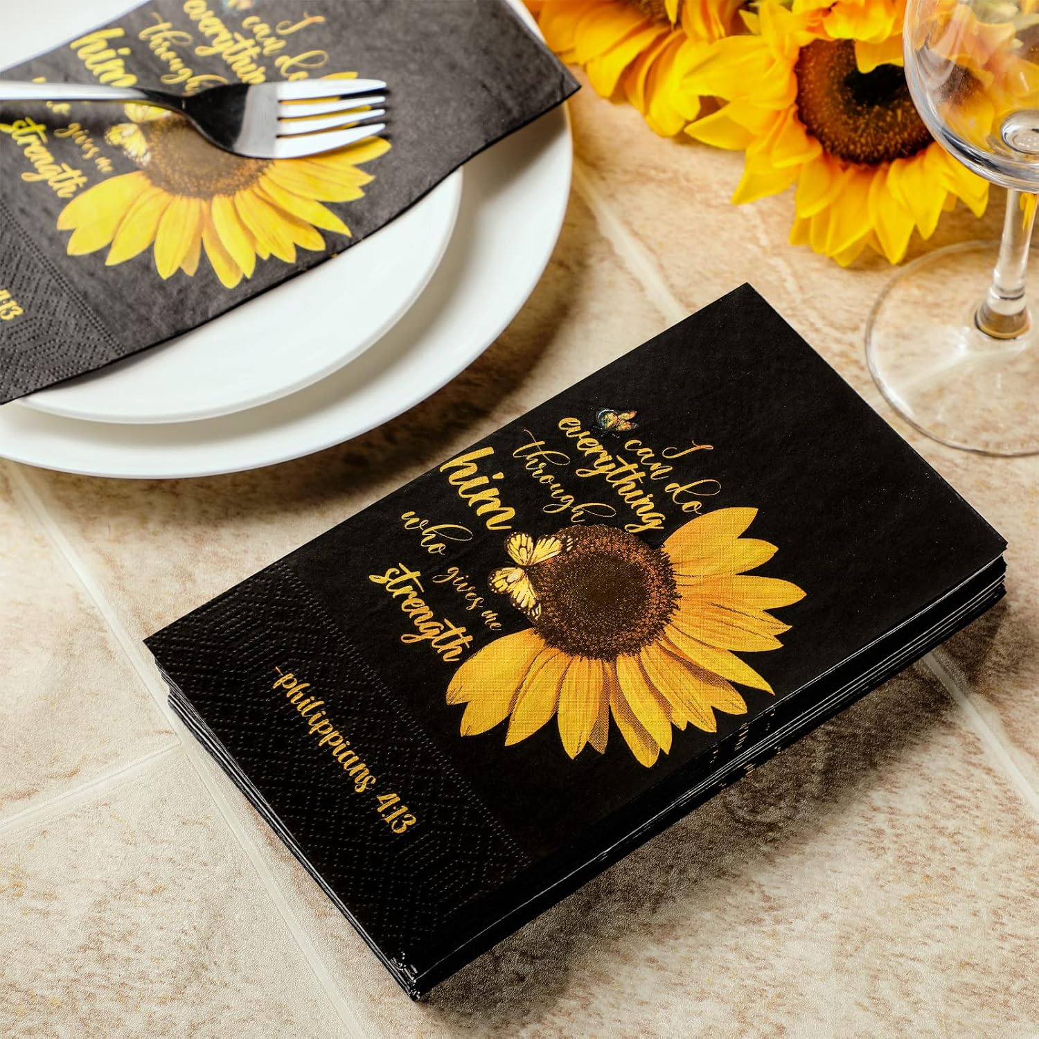 Karenhi 200 Pcs Sunflower Guest Napkins, 2 Ply Philippians 4:13 Bible image 3