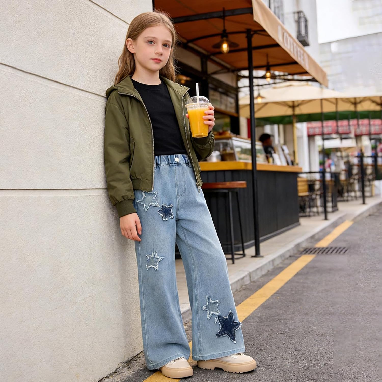 Betusline Girls Baggy Jeans Elastic Waist Casual Wide Leg Denim Pants 6-14 Years - Image 2
