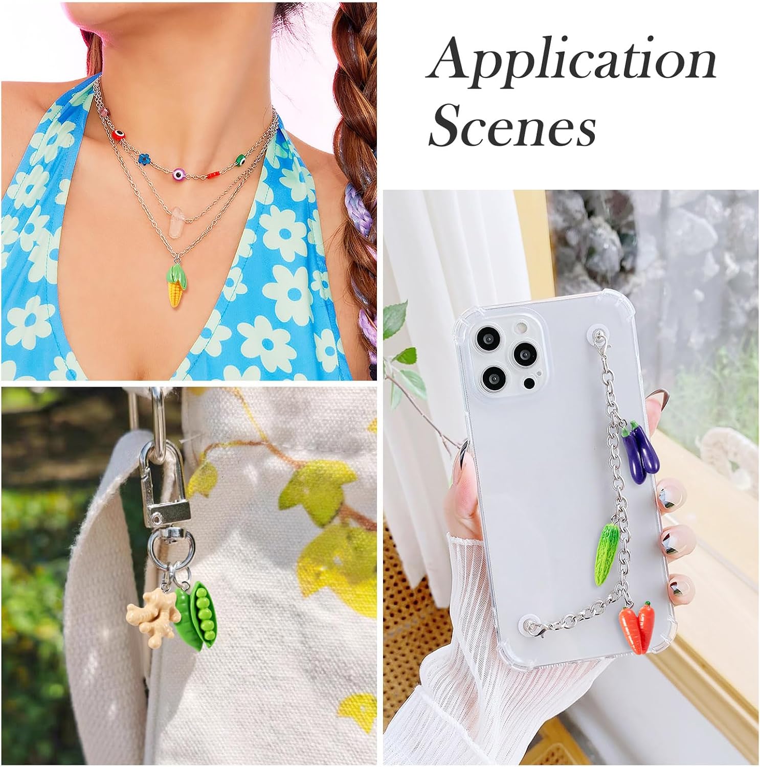 Cheriswelry 36Pcs 3D Resin Vegetable Pendants Carrot Corn Eggplant Peanut Pumpkin Pea Dangle Charms with Platinum Loops 14.5-32.5mm for DIY Keychain Necklace Jewelry Making - Image 3